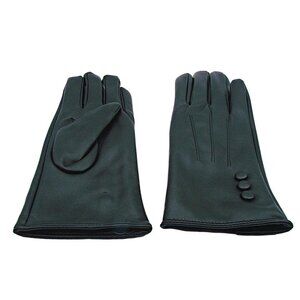 Womens Fashion Gloves Black Faux Leather Faux Fur Button Decor Wrist Length L/XL